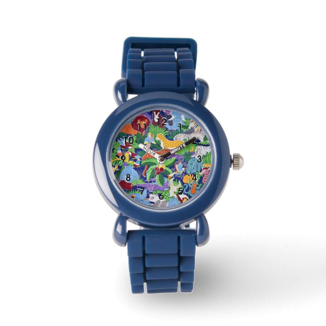 Safari Animals, colourful pattern, Watch (Front)