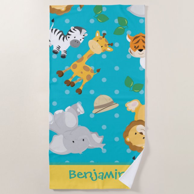 Safari Animals Cute and Cuddly Beach Towel (Front)