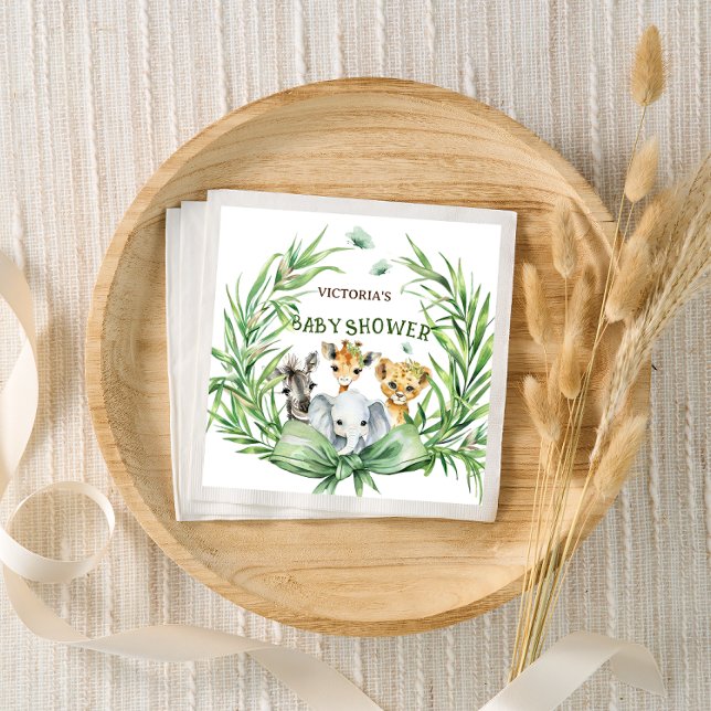 Safari Animals Cute Bow Baby Shower Napkin (Creator Uploaded)