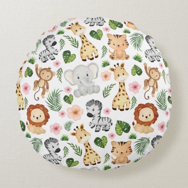 Safari Animals - Cute safari baby animals Round Cushion (Front)