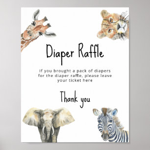 Safari animals - Diaper Raffle game Poster