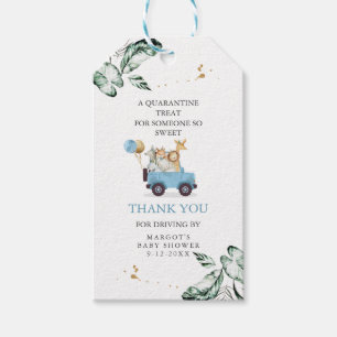 Safari Animals Drive By Baby Shower Greenery Gold Gift Tags