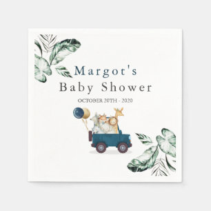 Safari Animals Drive By Baby Shower Greenery Gold Napkin