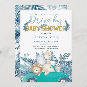 Safari Animals Drive By Baby Shower Invitation