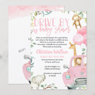Safari Animals Drive By Baby Shower Invitations