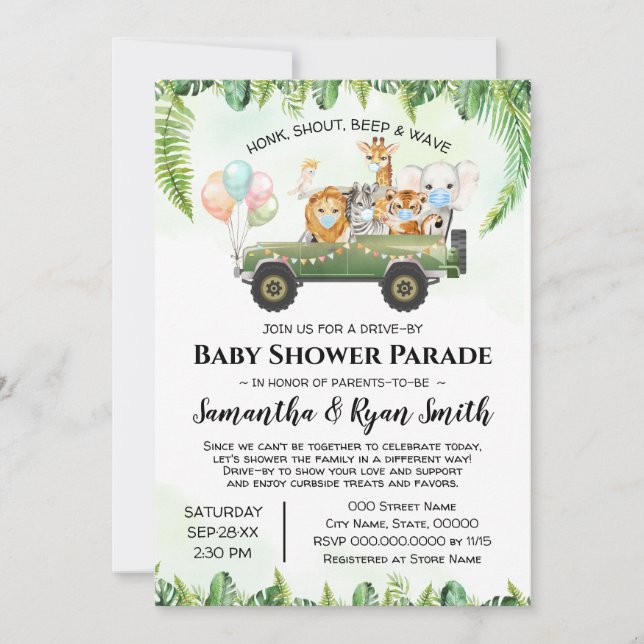 Safari Animals Drive-By Jungle Baby Shower Invitation (Front)