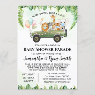 Safari Animals Drive-By Jungle Baby Shower Invitation