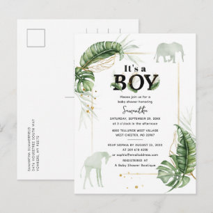 Safari Animals Elephant Boy Baby Shower Invitation Postcard