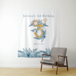 Safari Animals Exotic Custom Boy 3rd Birthday Tapestry