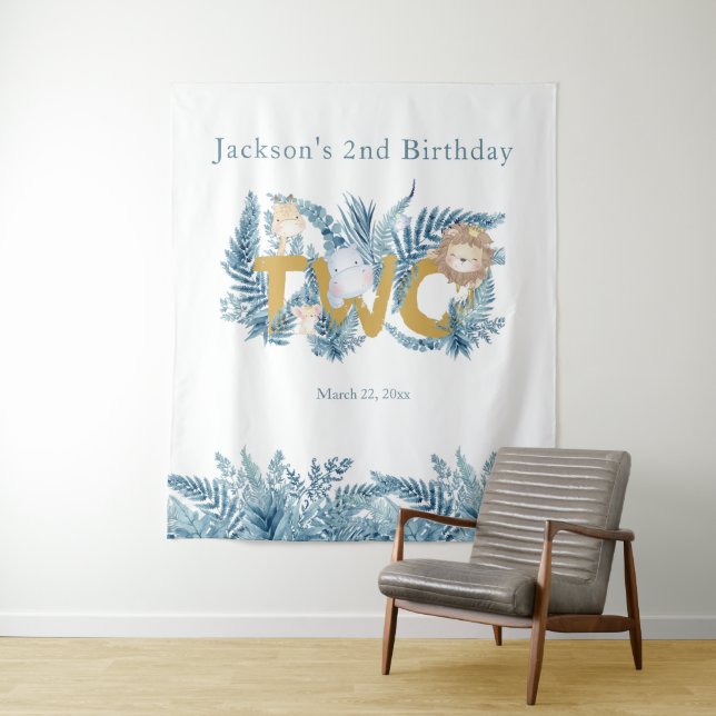 Safari Animals Exotic Custom Boy Second Birthday Tapestry (In Situ)