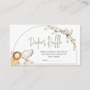 Safari Animals Floral Baby Shower Diaper Raffle Enclosure Card