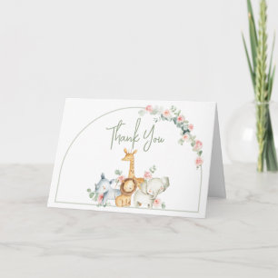 Safari Animals Floral Baby Shower Thank You Card