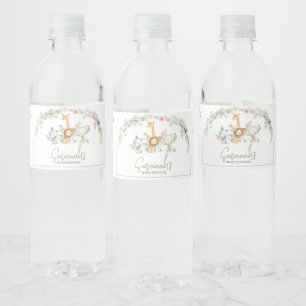 Safari Animals Floral Baby Shower  Water Bottle Label