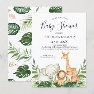 Safari Animals Foliage Baby Shower Invitation