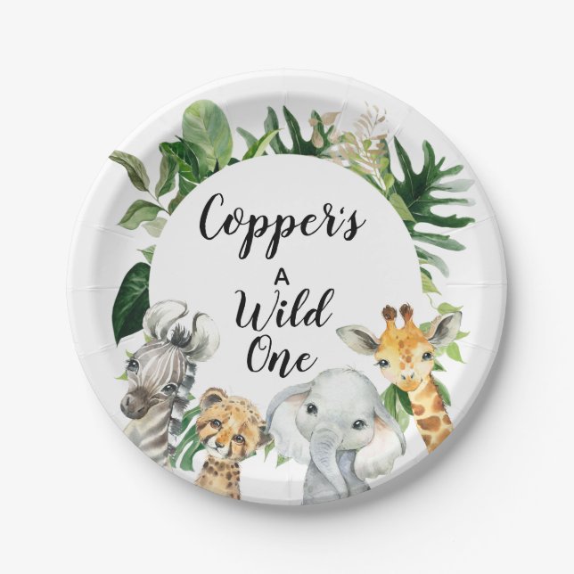 Safari Animals  Foliage Birthday Party Plate (Front)