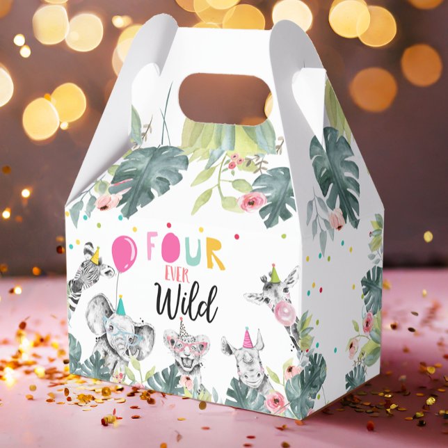 Safari Animals Four Ever Wild Birthday Pink Girl  Favour Box (Creator Uploaded)