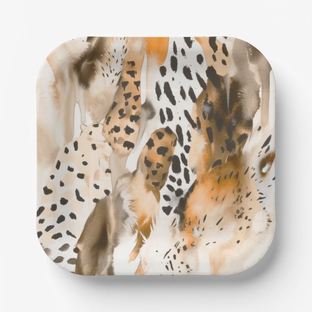 Safari Animals Fur Prints Abstract Modern Boho Paper Plate (Front)
