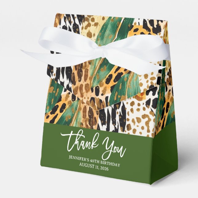 Safari Animals' Fur Prints & Palm Leaves Pattern Favour Box (Front Side)