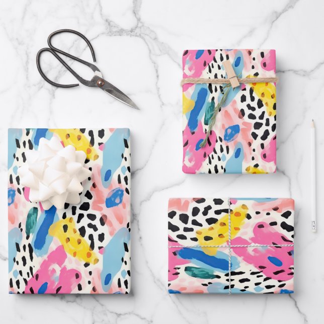 Safari Animals' Fur Prints Pattern Colourful Fun Wrapping Paper Sheet (Front)