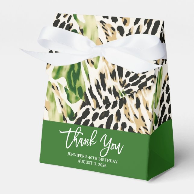 Safari Animals' Fur Prints Pattern Green and Brown Favour Box (Front Side)