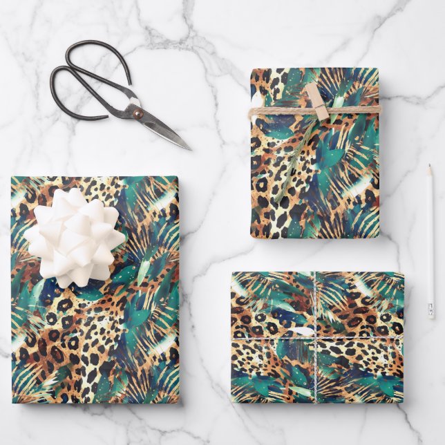 Safari Animals' Fur Prints Patterns Exotic Modern Wrapping Paper Sheet (Front)