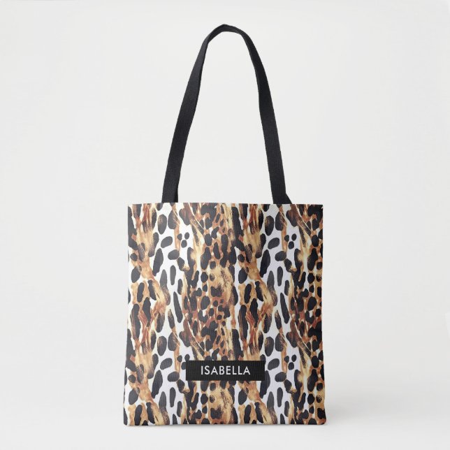Safari Animals' Fur Prints Patterns Gold and Black Tote Bag (Front)