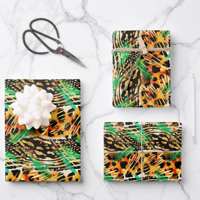 Safari Animals' Fur Prints Patterns Gorgeous Wild Wrapping Paper Sheet (Front)