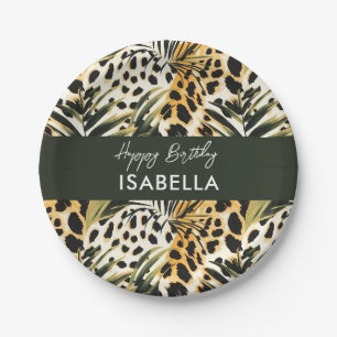 Safari Animals' Fur Prints Patterns & Palm Leaves Paper Plate