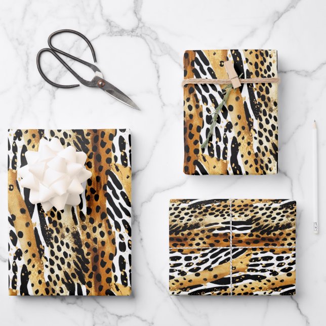 Safari Animals Fur Prints Patterns Wildlife Boho Wrapping Paper Sheet (Front)