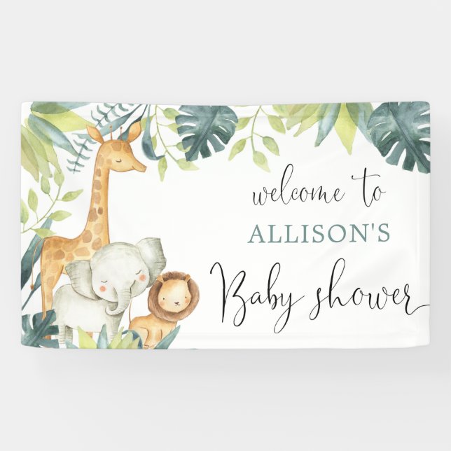 Safari animals gender neutral baby shower backdrop banner (Horizontal)