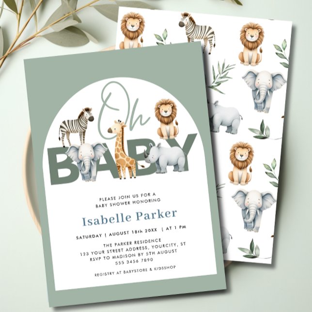 Safari Animals Gender Neutral Baby Shower  Invitation (Safari Animals Gender Neutral Baby Shower Invitation)