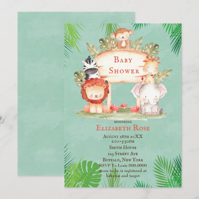 Safari Animals | Gender Neutral Baby Shower Invite (Front/Back)