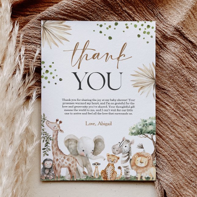 Safari Animals Gender Neutral Baby Shower Thank You Card (Safari Animals Gender Neutral Baby Shower Thank You Card)