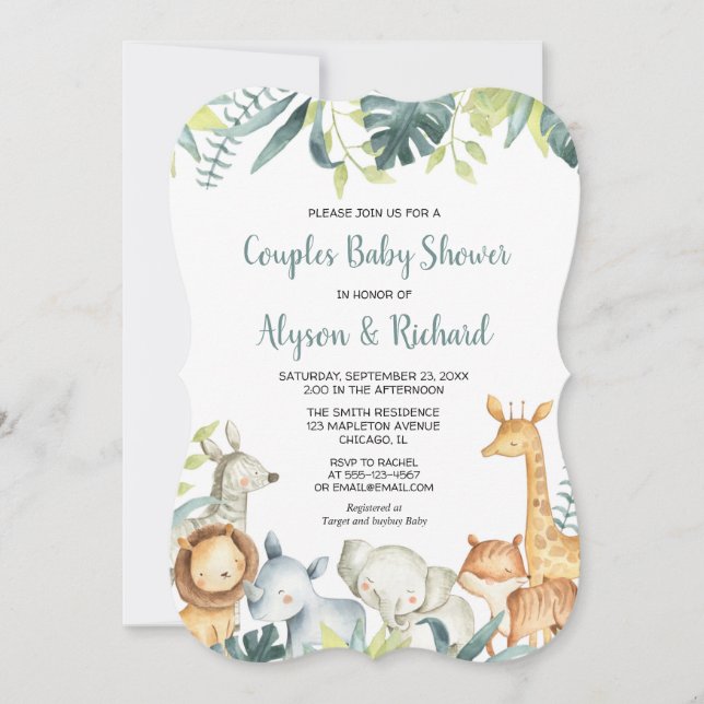 Safari animals gender neutral couples baby shower invitation (Front)