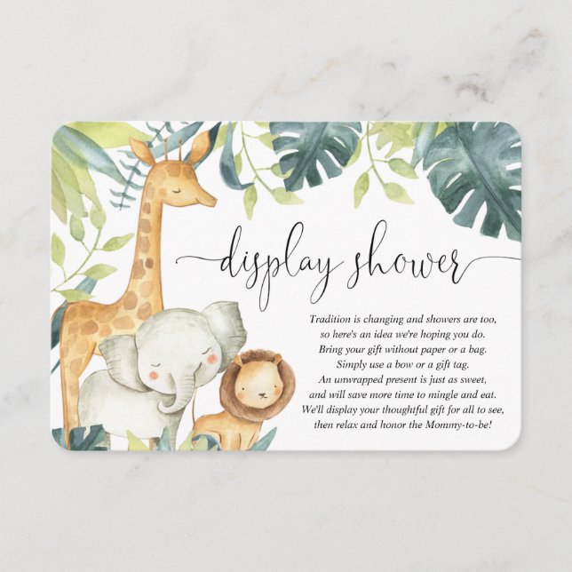 Safari animals gender neutral display shower enclosure card (Front)