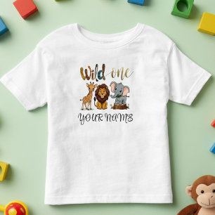  Safari Animals Giraffe Lion Wild One Toddler T-Shirt