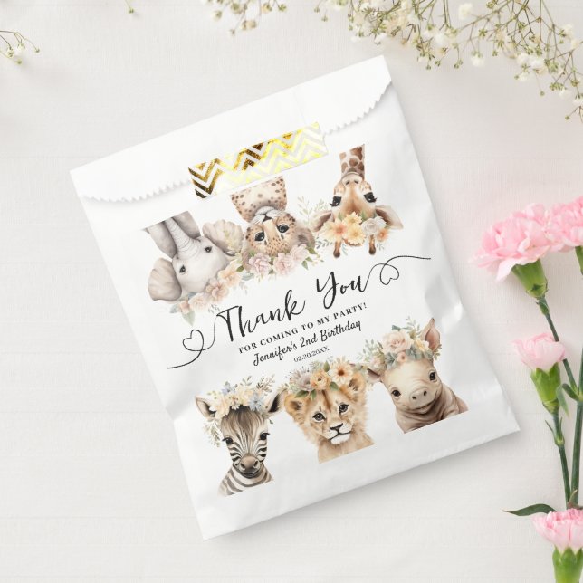 Safari Animals Girl 2nd Birthday Thank You Favour Bags (Sealed)