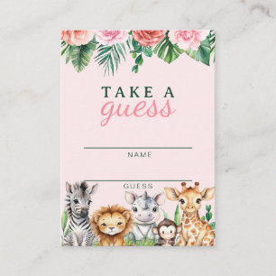 Safari Animals Girl Baby Shower Game Card