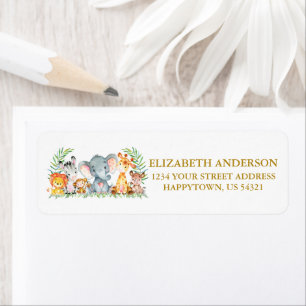 Safari Animals Girl Baby Shower Gold Address