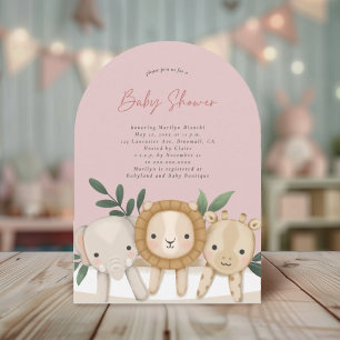 Safari Animals Girl Baby Shower Invitation