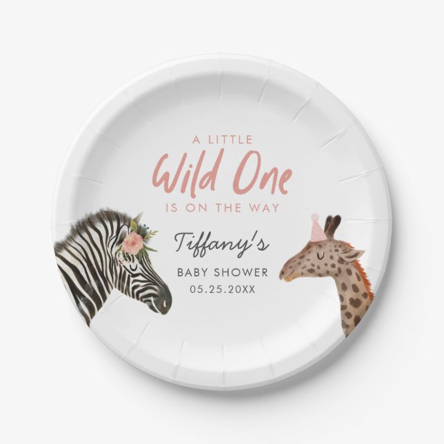 Safari Animals Girl Baby Shower  Paper Plate (Front)