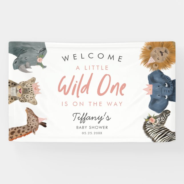 Safari Animals Girl Baby Shower Welcome Banner (Horizontal)