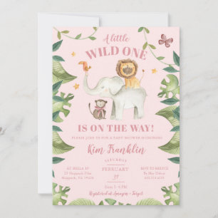 Safari Animals Girl Baby Shower Wild One Invitation