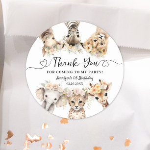 Safari Animals Girl Birthday Classic Round Sticker