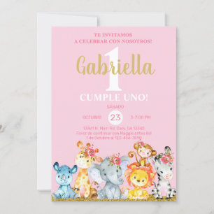 Safari animals girl birthday invite, pink any age. invitation