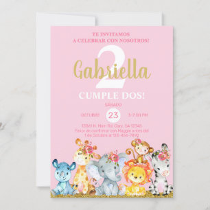 Safari animals girl birthday invite, pink any age. invitation