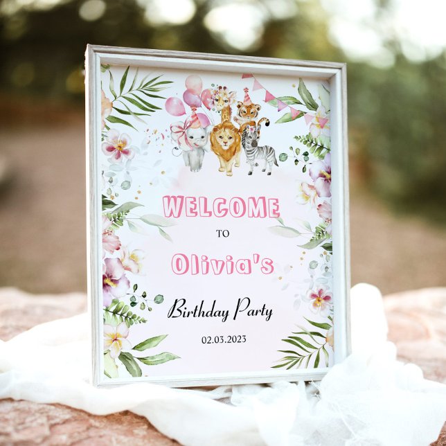 Safari animals girl birthday party welcome sign (Creator Uploaded)