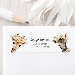 Safari Animals Girl Birthday Return Address