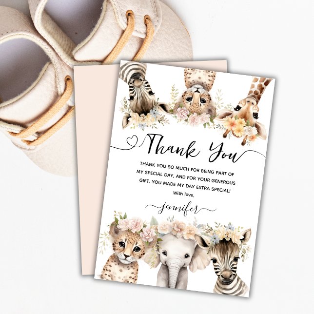 Safari Animals Girl Birthday Thank You Card (Creator Uploaded)