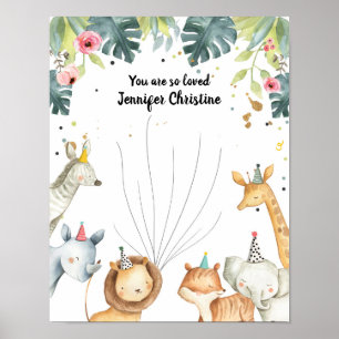 Safari Animals Girl Fingerprint Guestbook Birthday